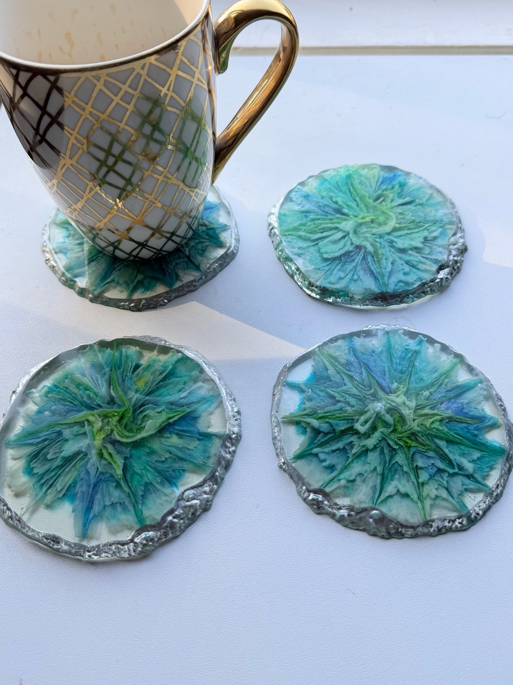 Handmade Blue-Green Resin Coaster Set by DRizzo